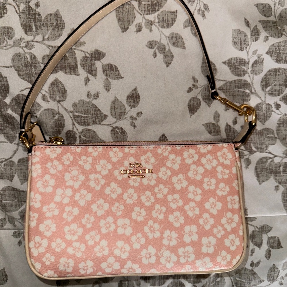 Coach Pink Floral Shoulder Bag with Gold Hardware